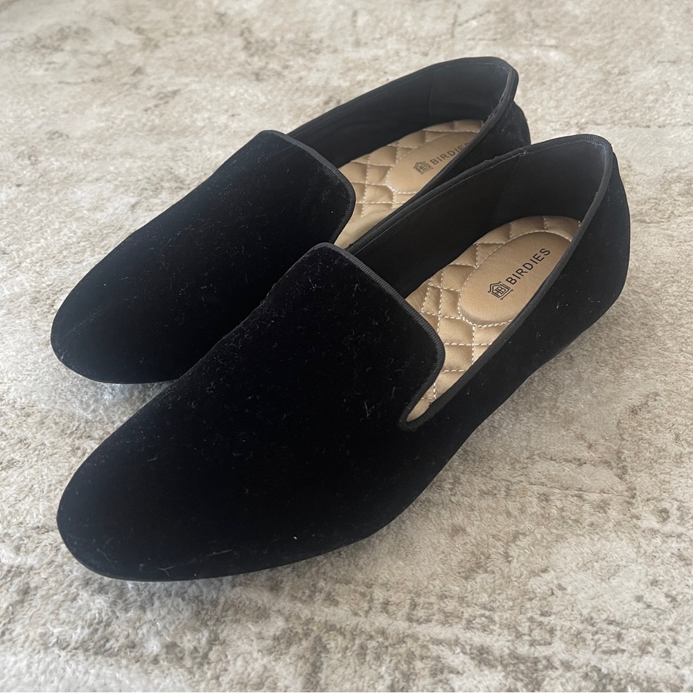 Birdies The Starling Black Velvet Loafers, Size: 6.5